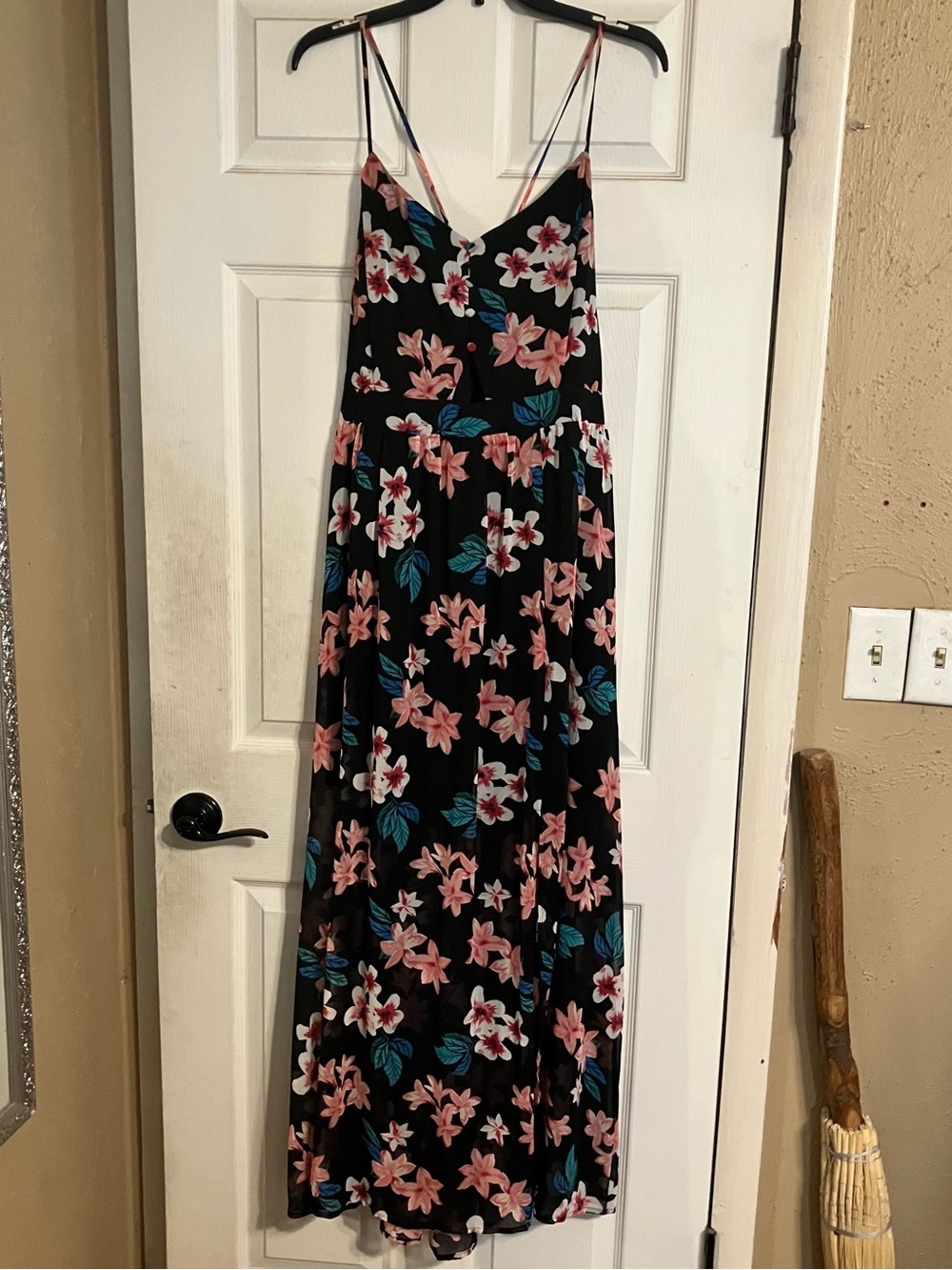 Candies Black Floral Chiffon Maxi Dress Slit Cutout XL